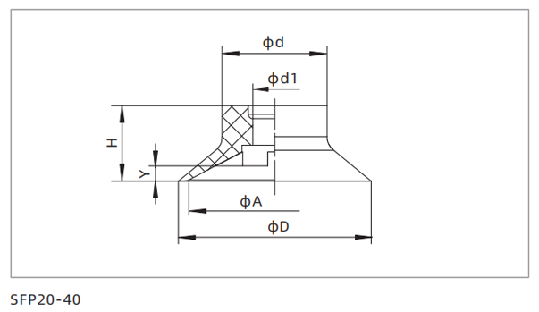 Dimensions PU Flat Suction Cup Sfp20 40